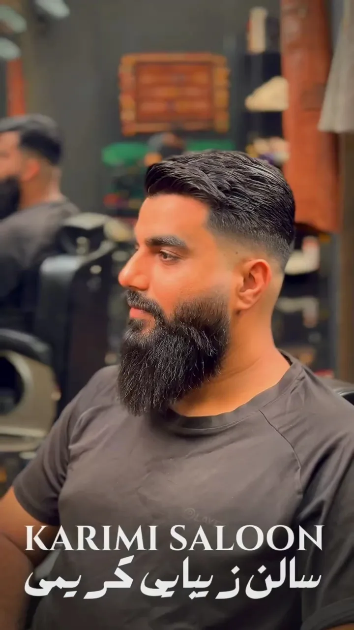 A finished textured haircut and beard at Karimi Saloon